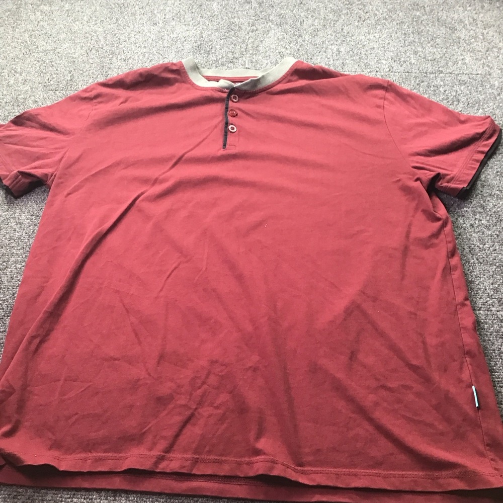 Mio Marino Mens Henley‎ Shirt XL Burgundy Red Short Sleeve Casual Three Button